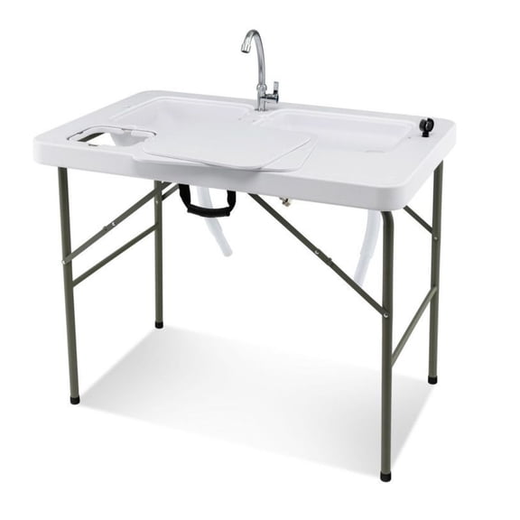 Fish Cleaning Table with 2 Sinks and 360 Rotatable Fauce
