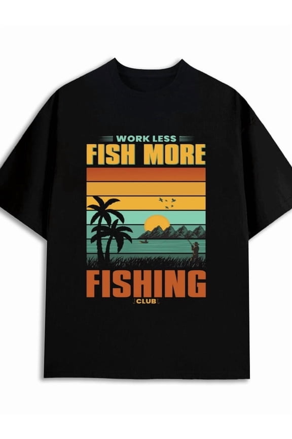 Fish More Club fish t-shirts t-shirt men 180G 100% Cotton black High-quality fabrics for a casual, sporty look, T-shirts for everyday comfort for 60 year old fishing Funny Unisex Shirt Cotton tshirts