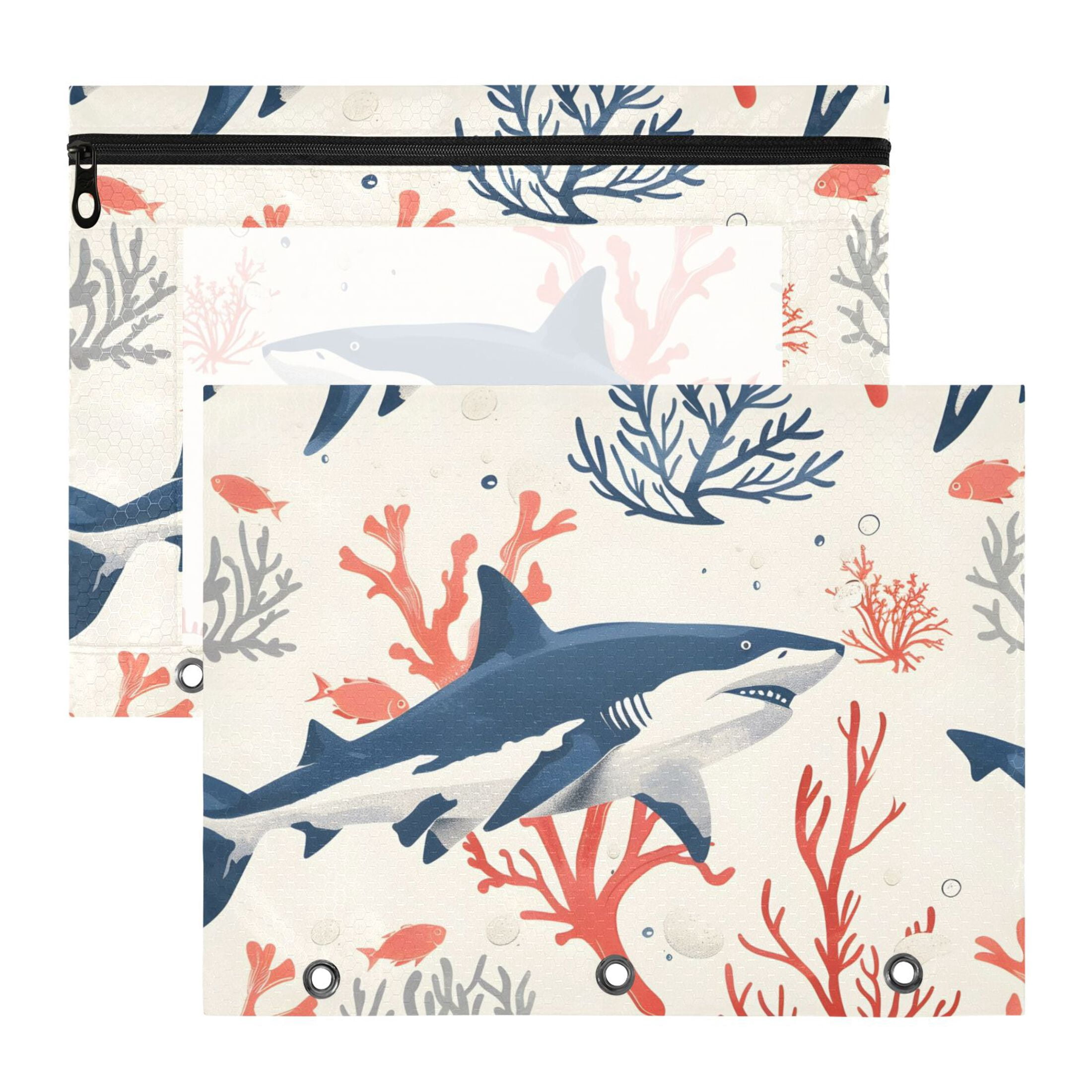 Fish Coral Cartoon Style 3-Ring Binder Pouches A4 Size Zipper Pocket ...