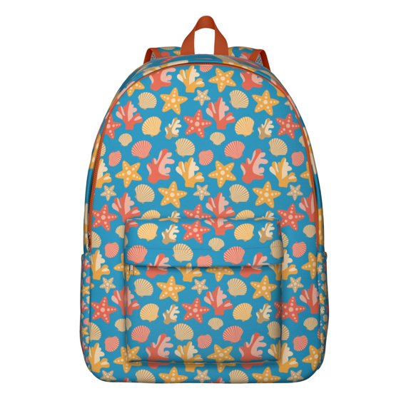 Fish Creatures Ocean Travel Backpack – Vintage Style Canvas Bookbag with Nautical Coral Pattern, Durable Oxford Material, Large Capacity, Anti-theft Features for School, Outdoor Activities, and Travel