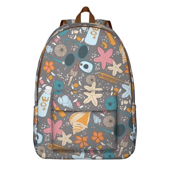 Fish Creatures Ocean Travel Backpack – Vintage Style Canvas Bookbag with Nautical Coral Pattern, Durable Oxford Material, Large Capacity, Anti-theft Features for School, Outdoor Activities, and Travel