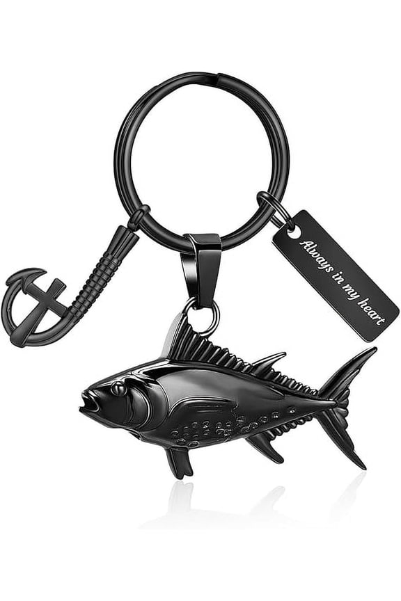 Fish Cremation Urn Keychain for Ashes With Fish Hook Stainless Steel Fish Shape Memorial Urn Keychain Keepsake Jewelry Urn Keyring with Funnel Kit for Human Ashes