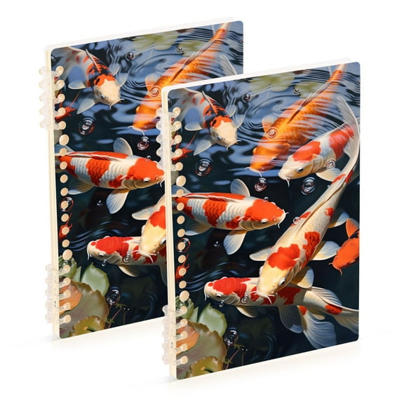 Fish Crowds Lotus Leaves Ring Binder Notebook Journey Note Diary College Ruled Spiral Notebook Study Loose Leaf Paper A5 60 Pages