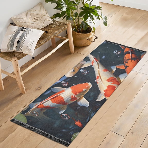 Fish Crowds Lotus Leaves Runner Rug Machine Washable Area Rugs Carpet Non Slip Entryway Mat for Bedroom Entryway Front Door