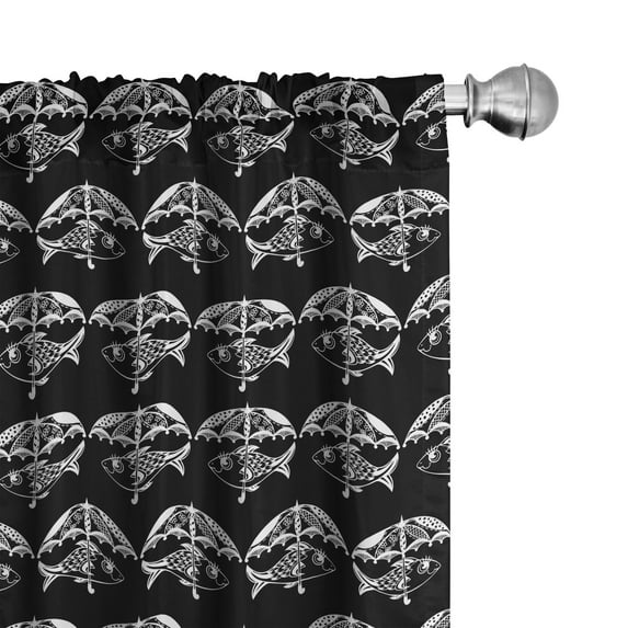 Fish Curtains 2 Panels Set, Sea Animals Under Ornamental Umbrellas Scales Ocean Creatures Ethnic Nautical, Window Drapes for Living Room Bedroom, 56"W X 63"L, Charcoal Grey White, by Ambesonne