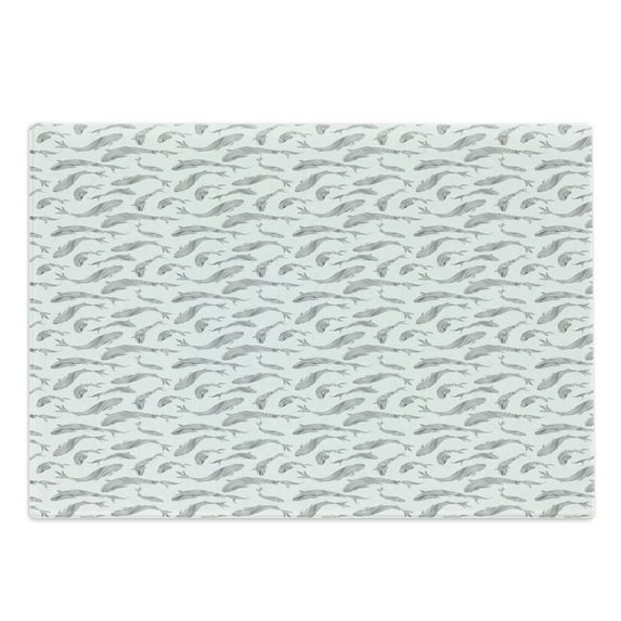 Fish Cutting Board, Abstract Sketchy Marine Life Inspired Illustration Line Art Underwater Theme, Decorative Tempered Glass Cutting and Serving Board, Large Size, Black White Grey, by Ambesonne