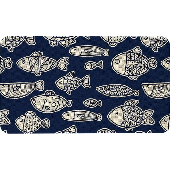 Fish Decorative Door Mat,Blue Kitchen Mats Creative Decorative Burlap Welcome Floor Laundry Room Rug Switch Mat for Outdoor 17 x 30 in