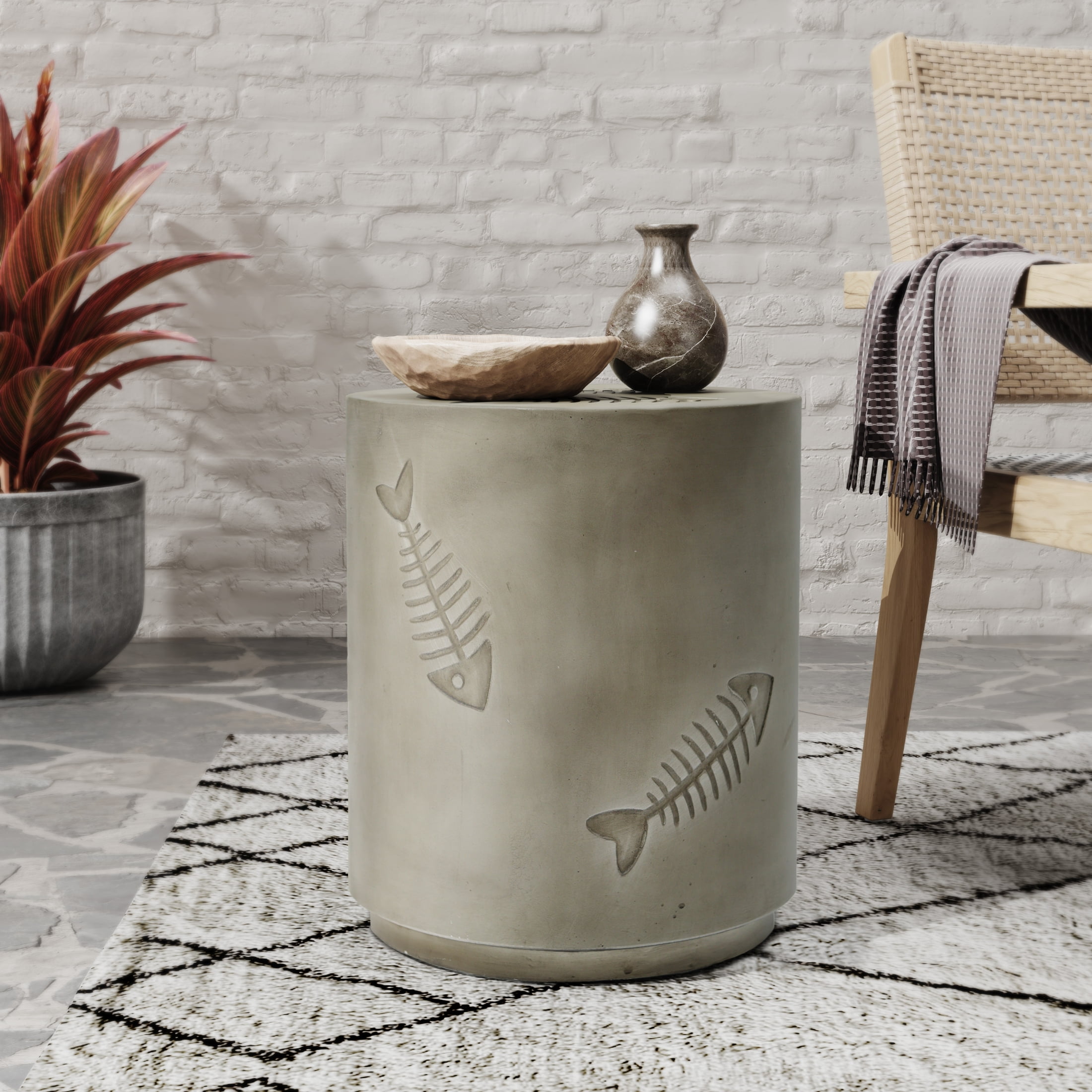 Fish Design Outdoor MgO Concrete Round Side Table, Grey - Walmart.com