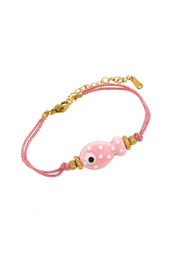 Fish Designs Flexible Braided Cord Bracelet Stainless Steel Adjustable Chain