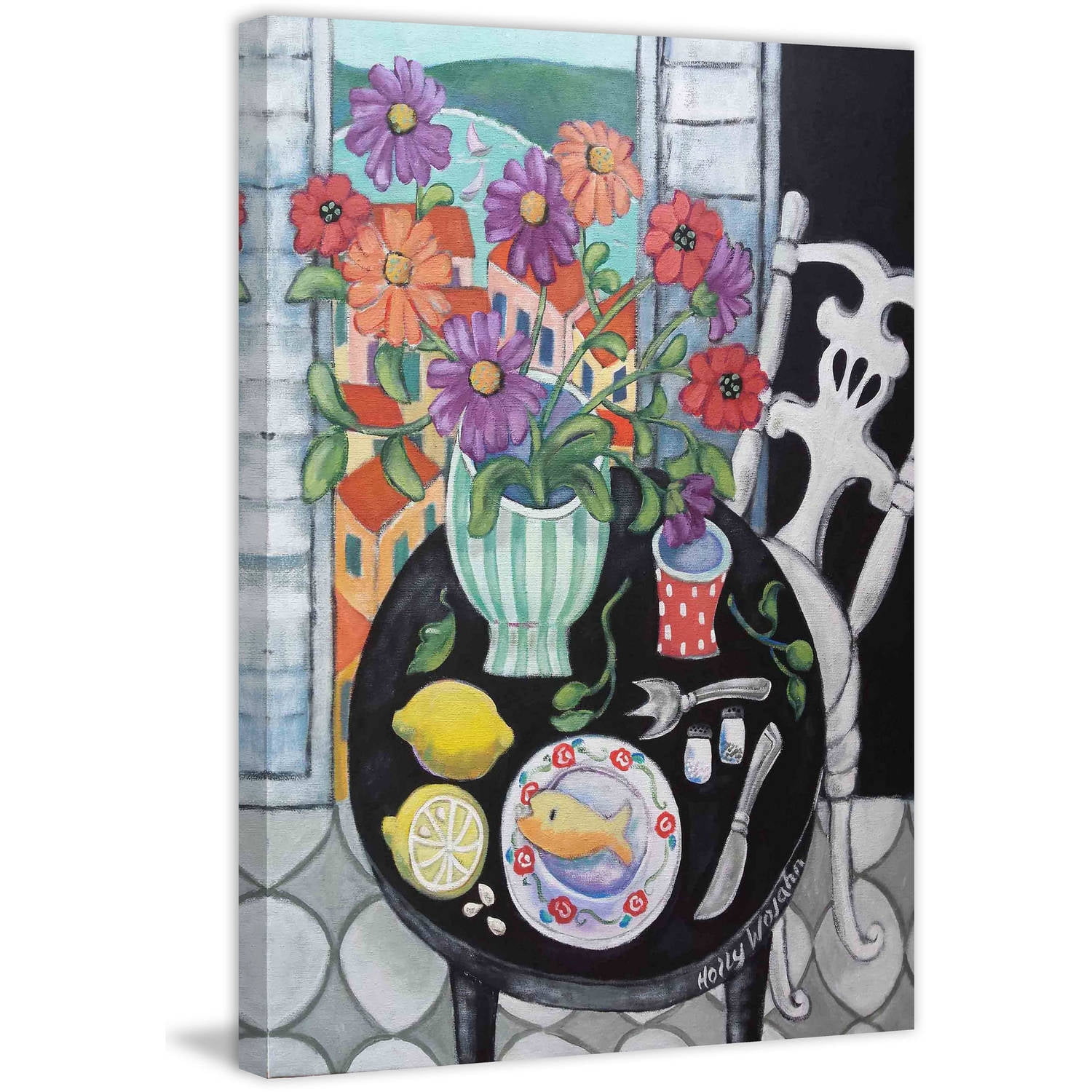 "Fish Dinner by the Sea" Painting Print on Canvas