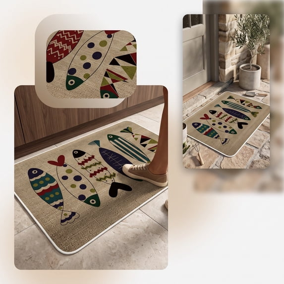 Fish Doormat Rectangular Entryway Floor Mat Indoor Outdoor Front Door Rug