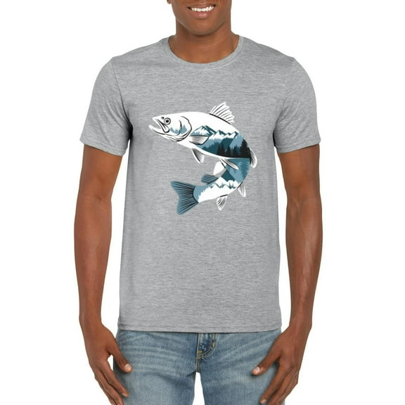 Fish Double Exposure Fishing Artistic Nature Angler Wildlife Graphic T-Shirt, for men & women, up to size 5XL