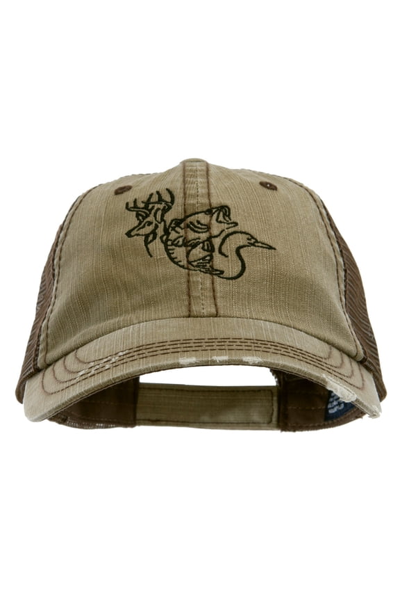 Fish Duck Deer Embroidered Low Profile Special Cotton Mesh Cap - Khaki Brown OSFM