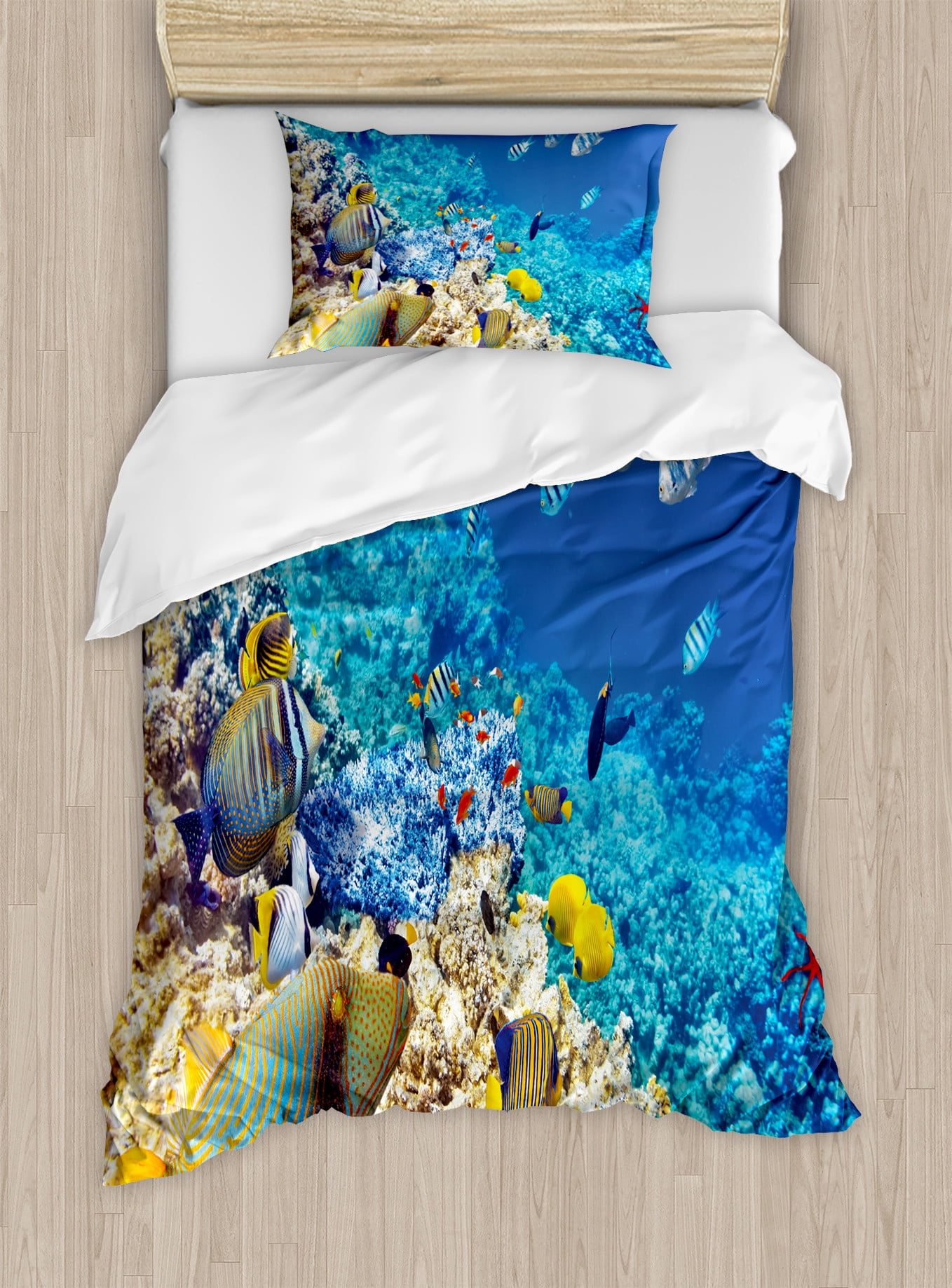 Turquoise and Yellow Ocean Fish Twin Duvet Cover Set