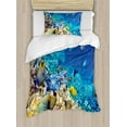 thumbnail image 1 of Fish Duvet Cover Set, Barrier Reefs Covered Sea with Lagoon and Zebrafish Anemonefish Picture, Decorative 2 Piece Bedding Set with 1 Pillow Shams, Twin Size, Turquoise Pale Yellow, by Ambesonne, 1 of 3
