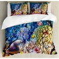 thumbnail image 1 of Fish Duvet Cover Set King Size, Egyptian Red Sea Bottom View with Marine Creatures Top of Tribal Ocean Scuba Image, Decorative 3 Piece Bedding Set with 2 Pillow Shams, Multicolor, by Ambesonne, 1 of 3