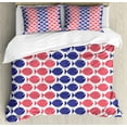thumbnail image 1 of Fish Duvet Cover Set, Nautical Theme Design Illustration of Fish on White Background Art Print, Decorative 3 Piece Bedding Set with 2 Pillow Shams, King Size, Red and Navy Blue, by Ambesonne, 1 of 3