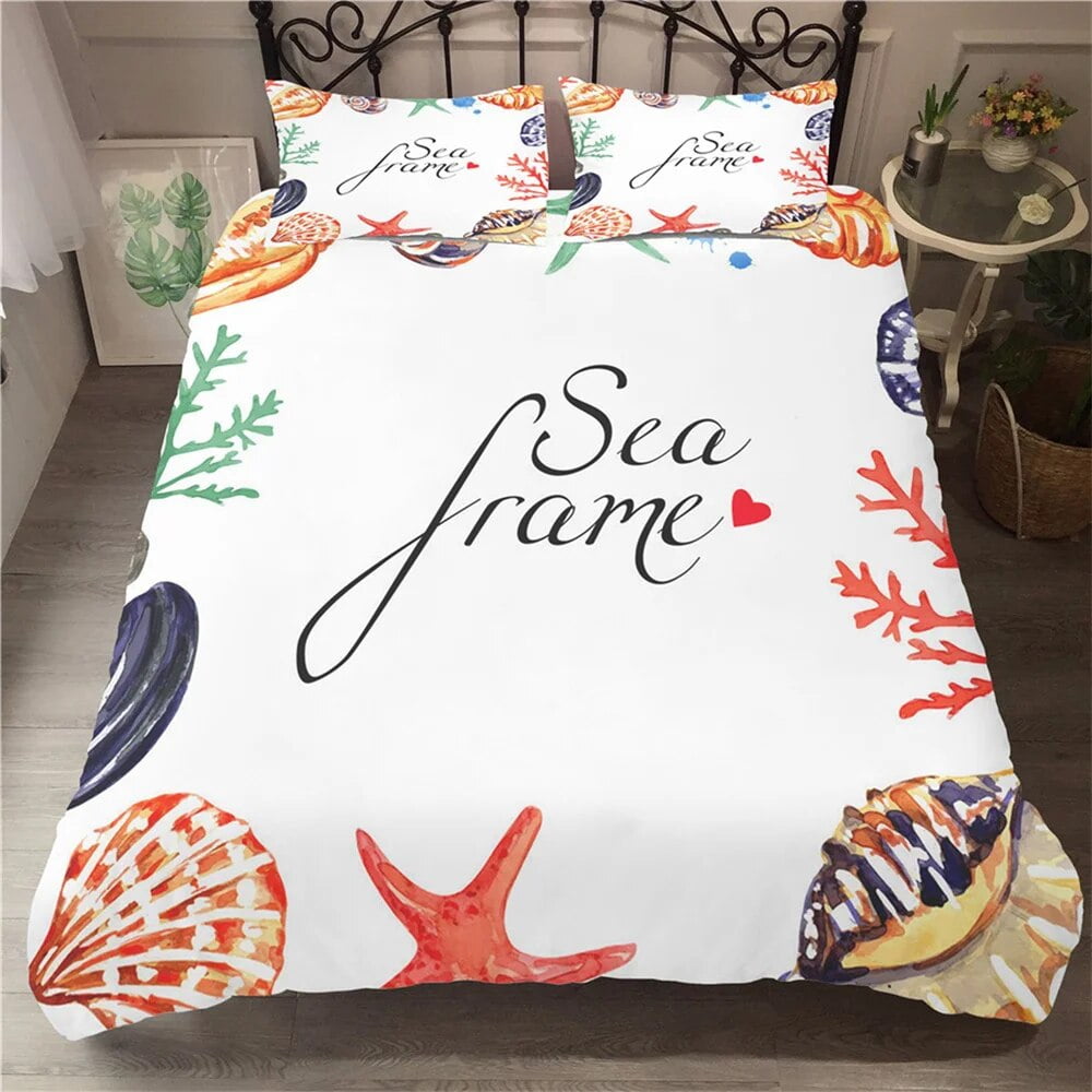 Fish Duvet Cover Set Ocean Bedding Sets 3D Printed Underwater World with Gold Co