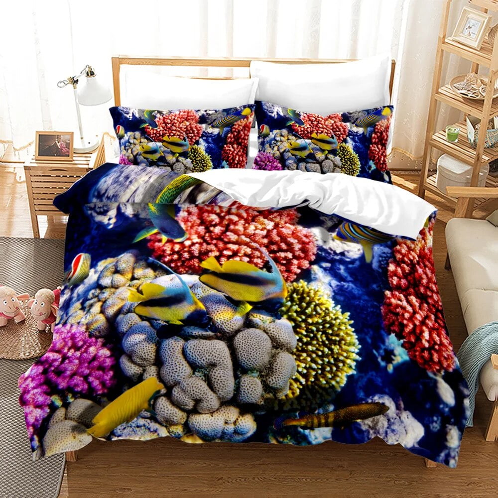 Fish Duvet Cover Set Ocean Bedding Sets 3D Printed Underwater World ...