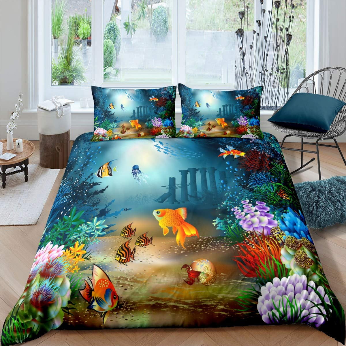 Fish Duvet Cover Set Ocean Bedding Sets 3D Printed Underwater World ...