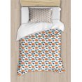 thumbnail image 1 of Fish Duvet Cover Set, Pattern with Marine Cartoon Animal, Decorative 2 Piece Bedding Set with 1 Pillow Shams, Twin Size, White Blue Grey Orange, by Ambesonne, 1 of 3