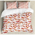 thumbnail image 1 of Fish Duvet Cover Set Queen Size, Japanese Traditional Aquatic Creatures with Leaves Branches Ornament Abstract Image, Decorative 3 Piece Bedding Set with 2 Pillow Shams, Orange White, by Ambesonne, 1 of 3