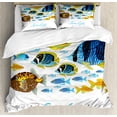 thumbnail image 1 of Fish Duvet Cover Set Queen Size, Vivid Underwater Wild Life with Freshwater Tropical Fish Creatures Sea Theme Artwork, Decorative 3 Piece Bedding Set with 2 Pillow Shams, Multicolor, by Ambesonne, 1 of 3