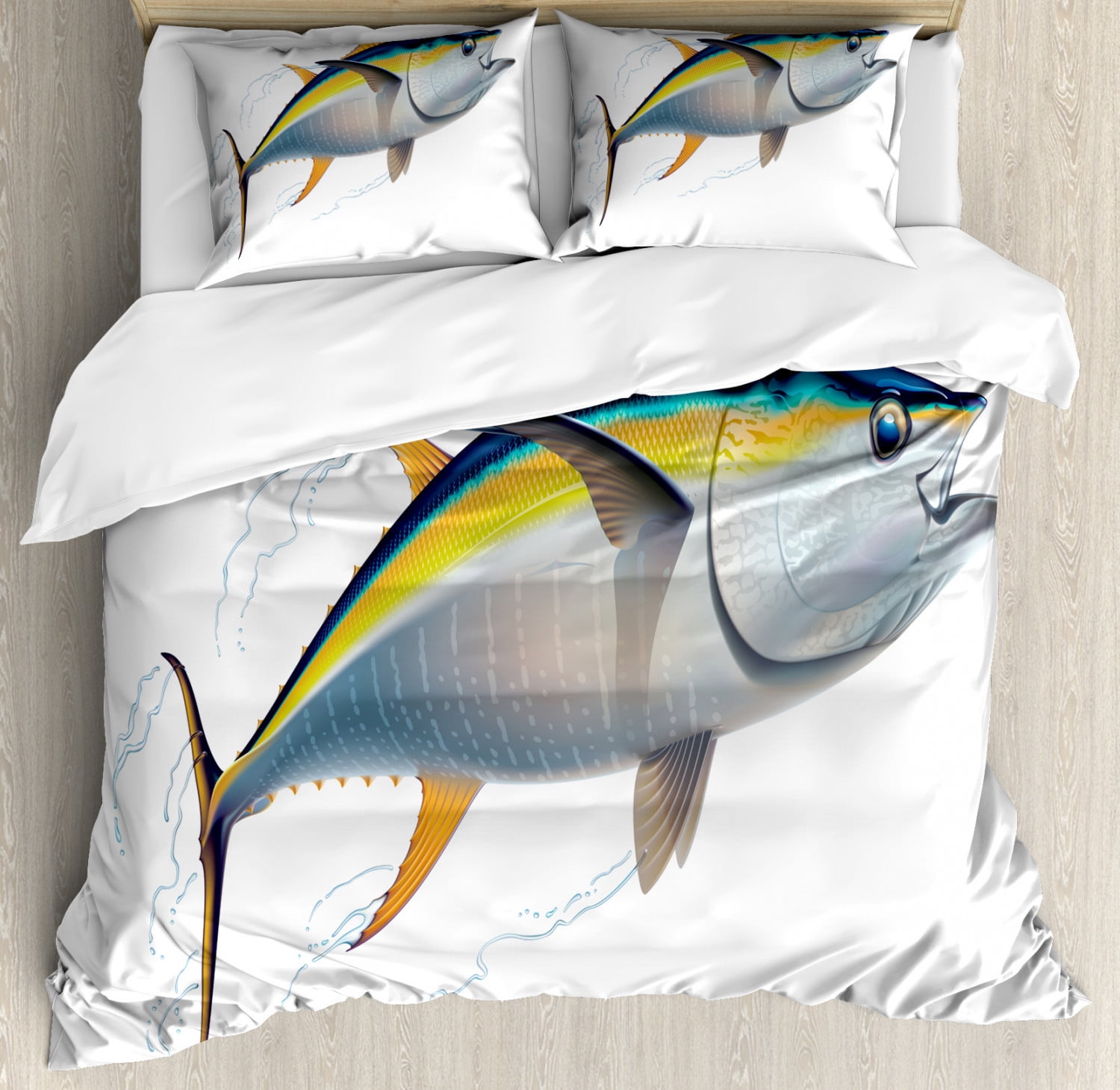 Queen Size Yellowfin Tuna Fish Duvet Cover Set