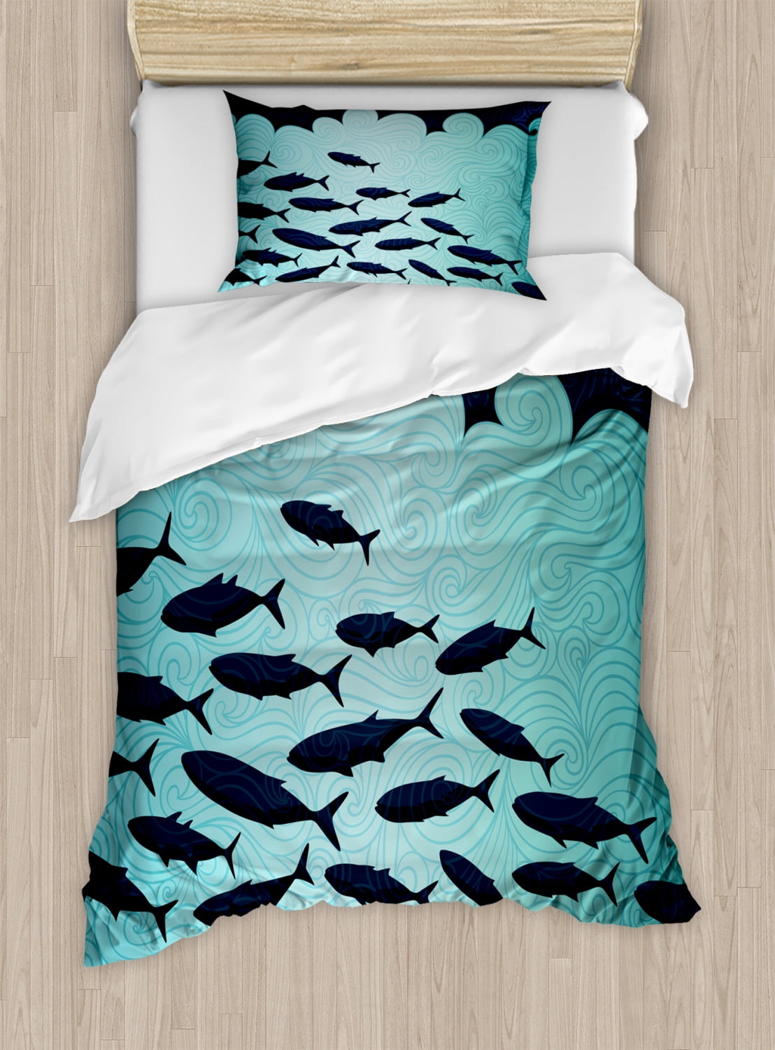 Twin Blue Turquoise Fish Nautical Duvet Cover Set