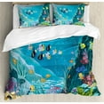 thumbnail image 1 of Fish Duvet Cover Set, Underwater Landscape with Tropical Fish and Algae Polyps Descriptive Nautical Image, Decorative 3 Piece Bedding Set with 2 Pillow Shams, King Size, Multicolor, by Ambesonne, 1 of 3