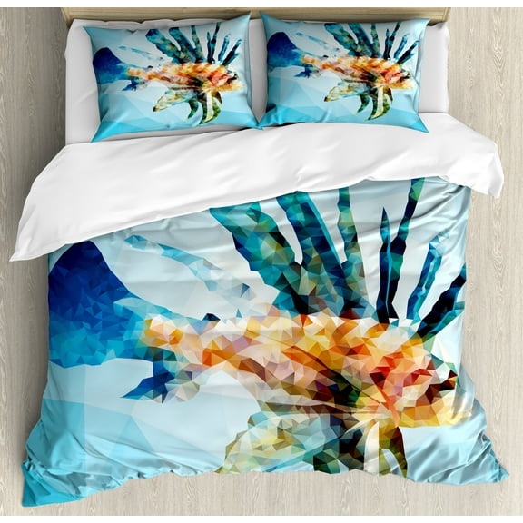 Ambesonne Sealife Duvet Cover Set, Ornamental Fish Style, King, Blue and Sky Blue