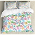 thumbnail image 1 of Fish Duvet Cover Set, Various Color Repeating Funny Fish Motif Cheerful Aquatic Creatures Underwater Image, Decorative 3 Piece Bedding Set with 2 Pillow Shams, Queen Size, Multicolor, by Ambesonne, 1 of 3