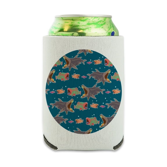 Fish Eat Fish Food Chain Pattern Can Cooler - Drink Sleeve Hugger Collapsible Insulator - Beverage Insulated Holder