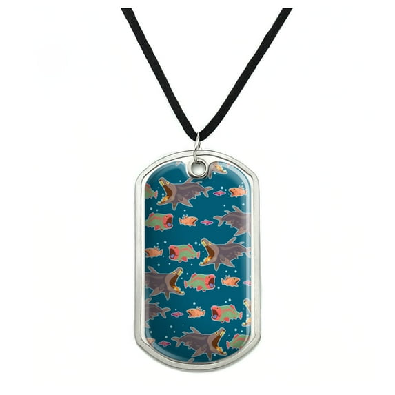 Fish Eat Fish Food Chain Pattern Military Dog Tag Pendant Necklace with Cord