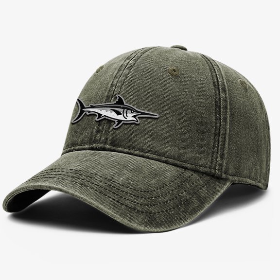 Fish Embroidery Dad Hat, Soft Washed Cotton Baseball Cap with Adjustable Strap and Classic Vintage Design, Unisex Casual Outdoor Style, Dadcore Hats, One Size Hats