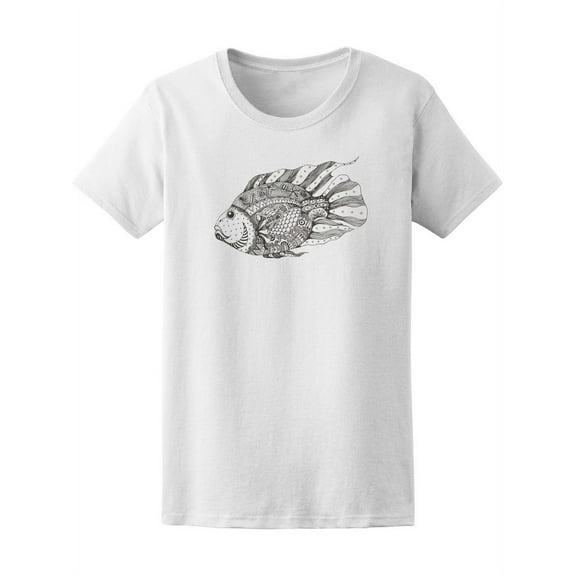 Fish Ethnic Doodle Zendala T-Shirt Women -Image by Shutterstock, Female XX-Large