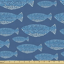 Ambesonne Fish Fabric by the Yard Upholstery, Blue Toned Nautical Life Motif, 2 Yards, Blue Pale Blue White