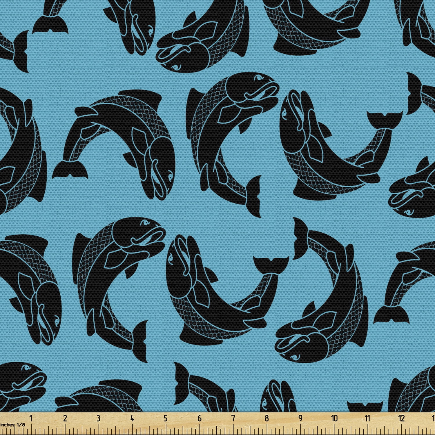 Fish Pattern Material Fish Fabric by the Yard, Repetitive Salmon Trout Silhouettes Marine ...