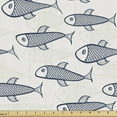 thumbnail image 1 of Ambesonne Fish Fabric by the Yard Upholstery, Aquarium Doodle Scales, 3 Yards, Dark Blue White, 1 of 4