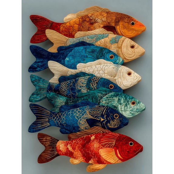 Fish Family Canvas Wall Art, School of Fish Wall Hanging, Housewarming Gift Modern Home Decor