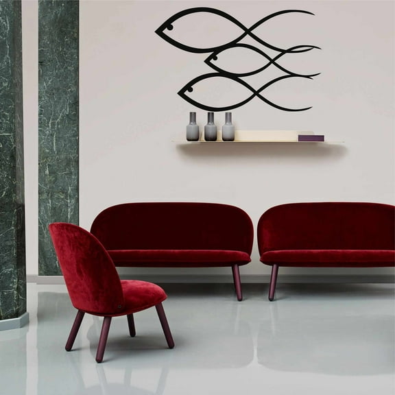 Fish Family Metal Wall Art for Home and Outside - Wall-Mounted Geometric Metal Wall Art - Drop Shadow 3D Effect Wall Decoration for Living Room Bedroom