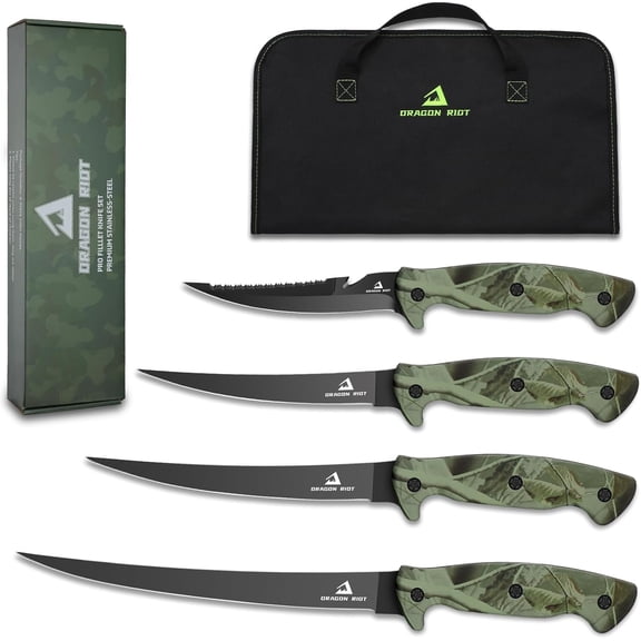 Fish Fillet Boning Knife Set for Meat Cutting, Ultra-Sharp German Stainless-Steel Fishing Knife, Fresh or Saltwater, with A Durable Storage Bag and A Sharpenning Tool