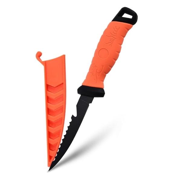 Fish Fillet Knife Fixed-Blade Fishing Knife Curved Boning Knife with Sheath Cover and Saver Lock with Non-Slip Handles