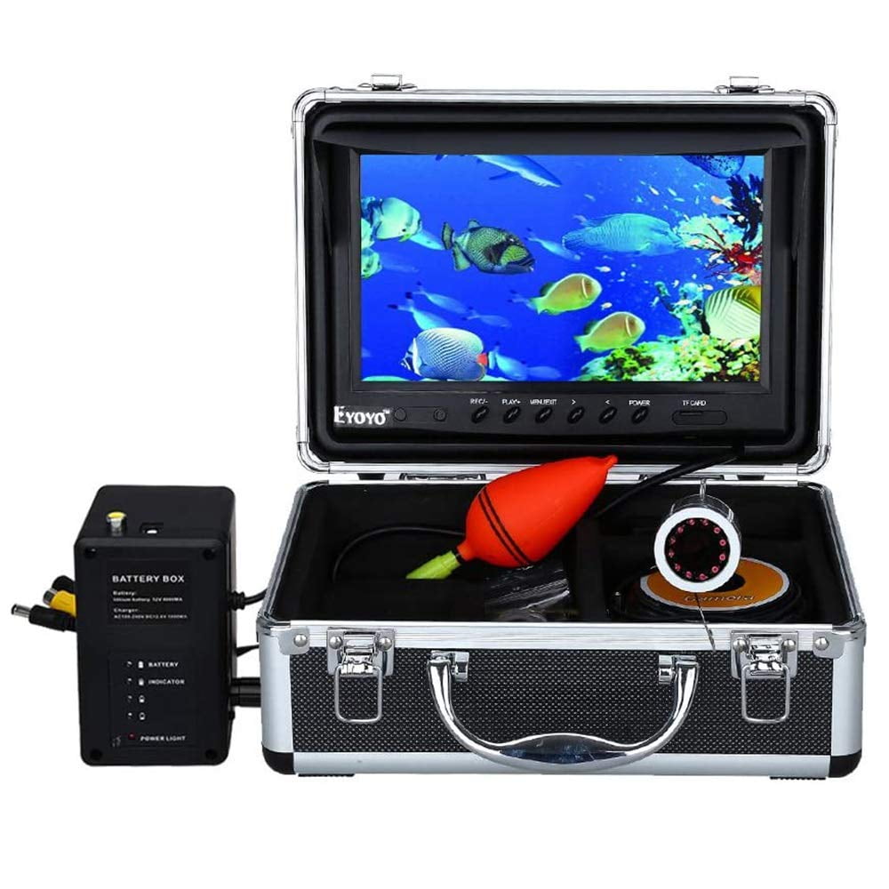 OKK Underwater Fishing Video Camera,7 Color LCD Monitor Fish Finder with  12pcs White LEDs and IP68 Waterproof Camera 1000tvl Cable for Ice, Lake