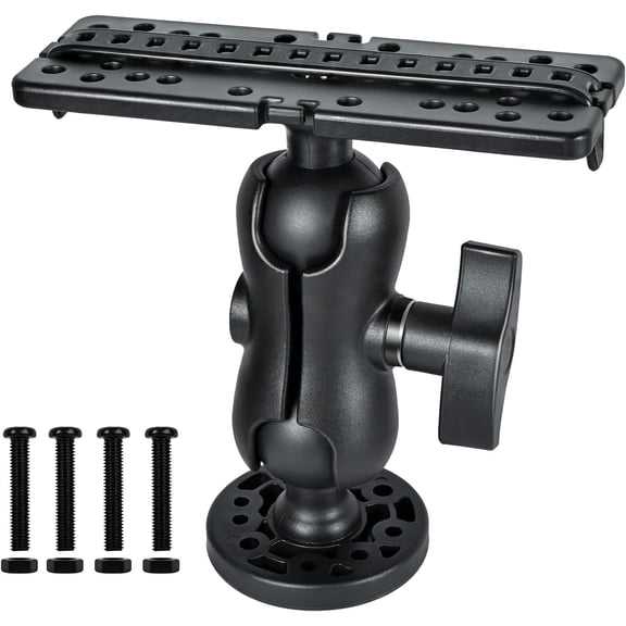 Fish Finder Mount Base, Universal 360 Rotation Ball-Mount Fish Finder Bracket, Nylon & Stainless Steel Electronic Holder for Marine Boat Kayak Pontoon Canoe Helix Garmin, 4*Srews, 4*Nuts