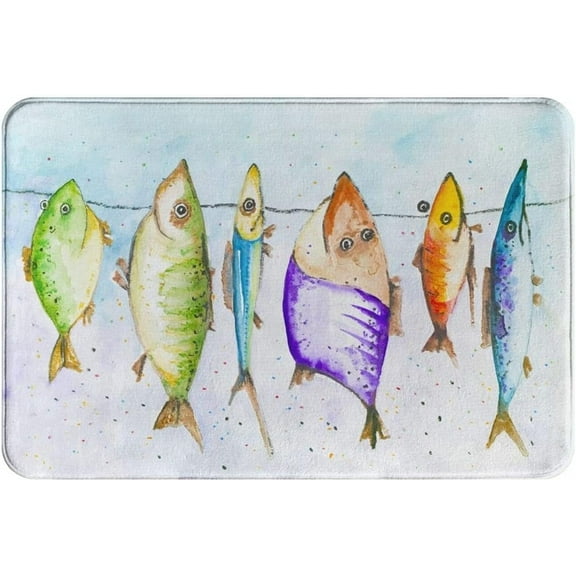 Fish Fishing Bath Mat Rug for Bathroom Floor Plush Mats Small Bathmats Soft Washable Non Slip Absorbent Shower Carpet Kitchen Sink Rugs Bathroom Decor Accessories 24x16 Inch