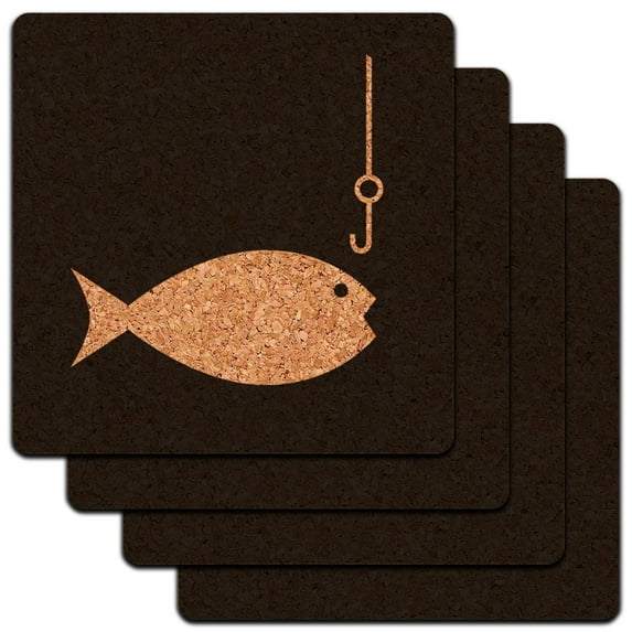 Fish Fishing Fisherman Low Profile Cork Coaster Set