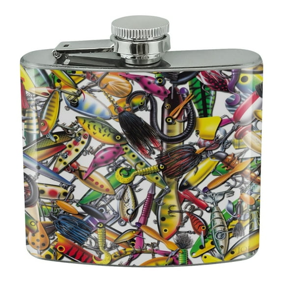 Fish Fishing Lure Rainbow Fly Stream Lake Pond Stainless Steel 5oz Hip Drink Kidney Flask