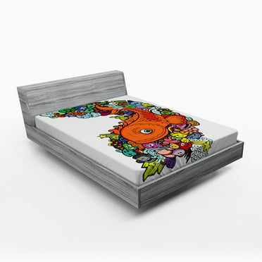 Ambesonne Cartoon Fitted Sheet, Big Fish Ocean Life, Full Size, Multicolor