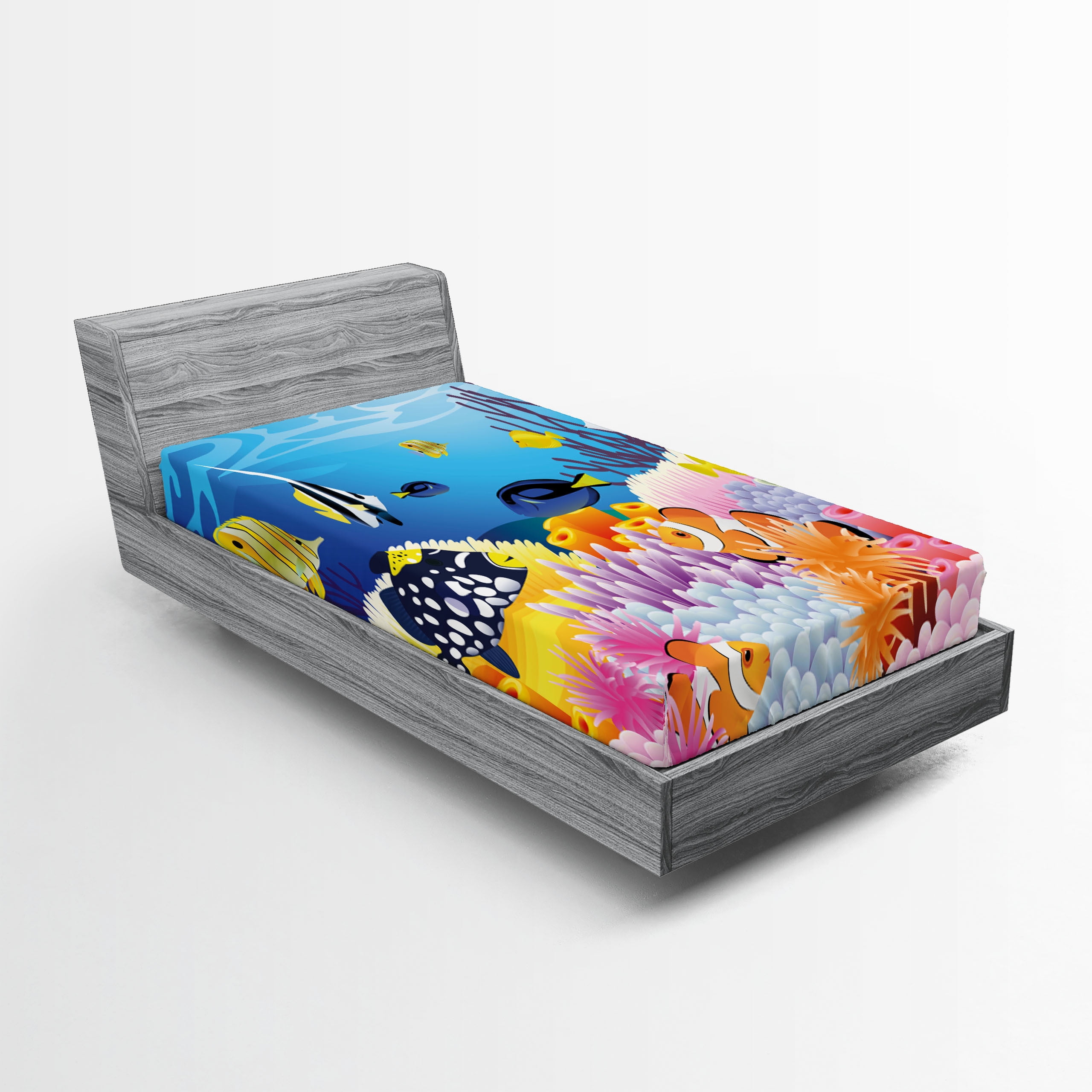 Twin Multicolor Microfiber Fish Print Fitted Sheet